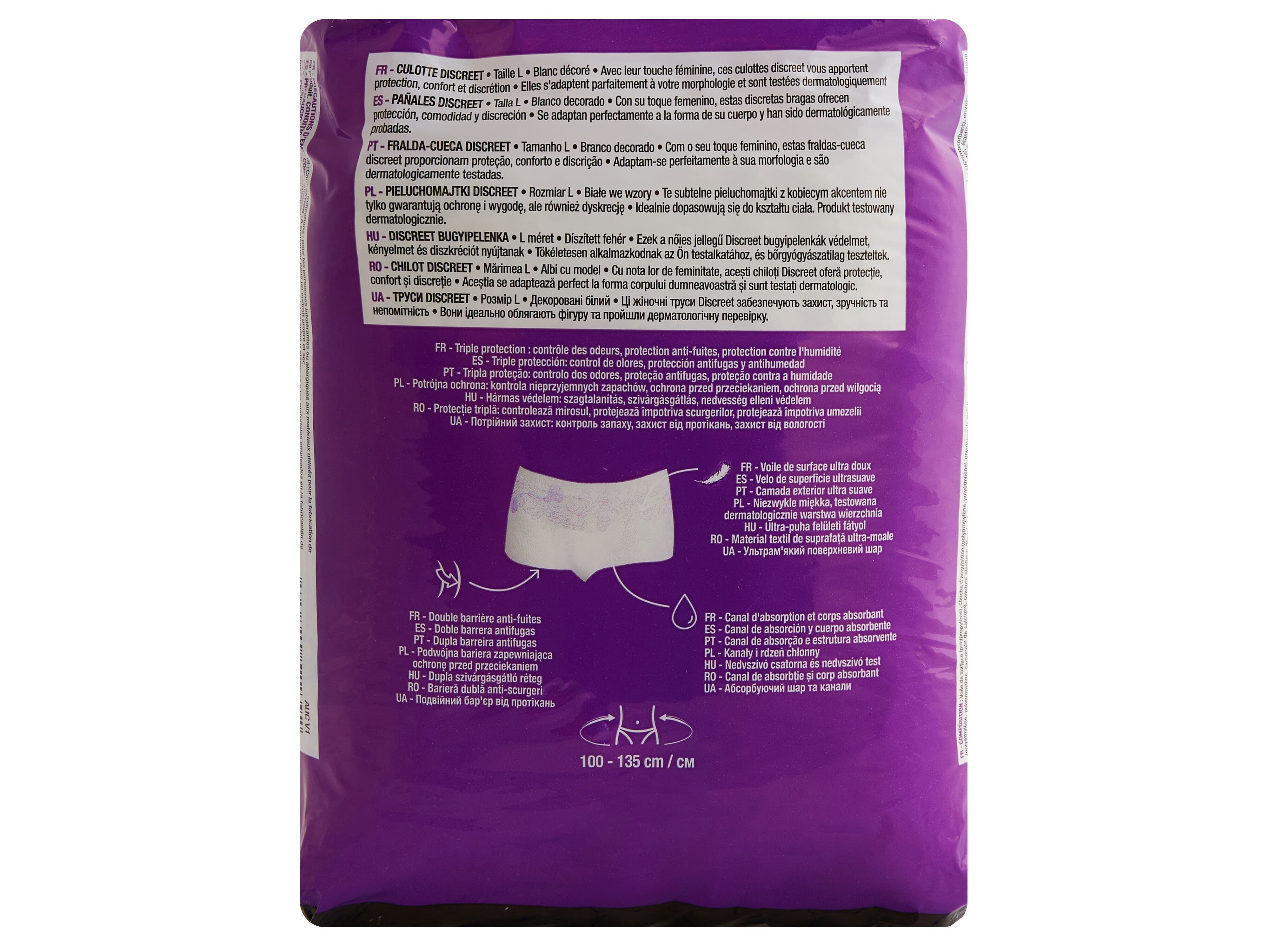 CUECAS DE INCONTIN&Ecirc;NCIA AUCHAN DISCREET TAMANHO L BRANCO 10UN image number 2