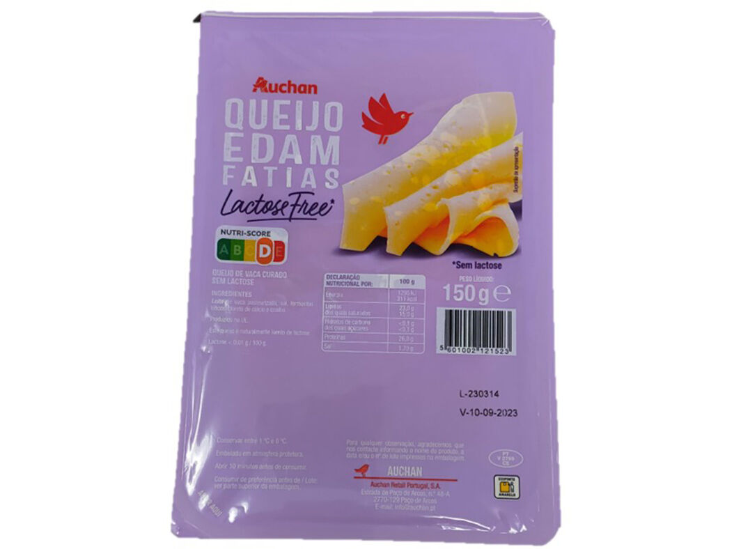 QUEIJO EDAM AUCHAN SEM LACTOSE FATIAS 150G