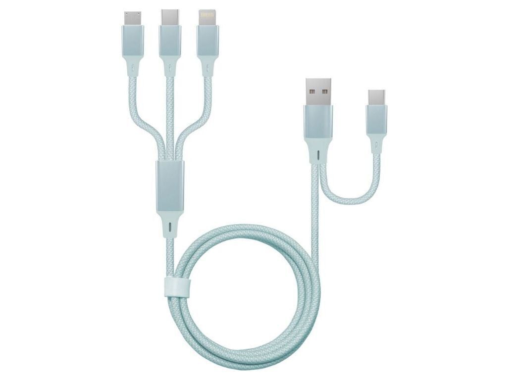 CABO TEXTIL QILIVE USB-C PARA LIGHTNING / MICRO USB / USB-C 1.2M AZUL image number 1