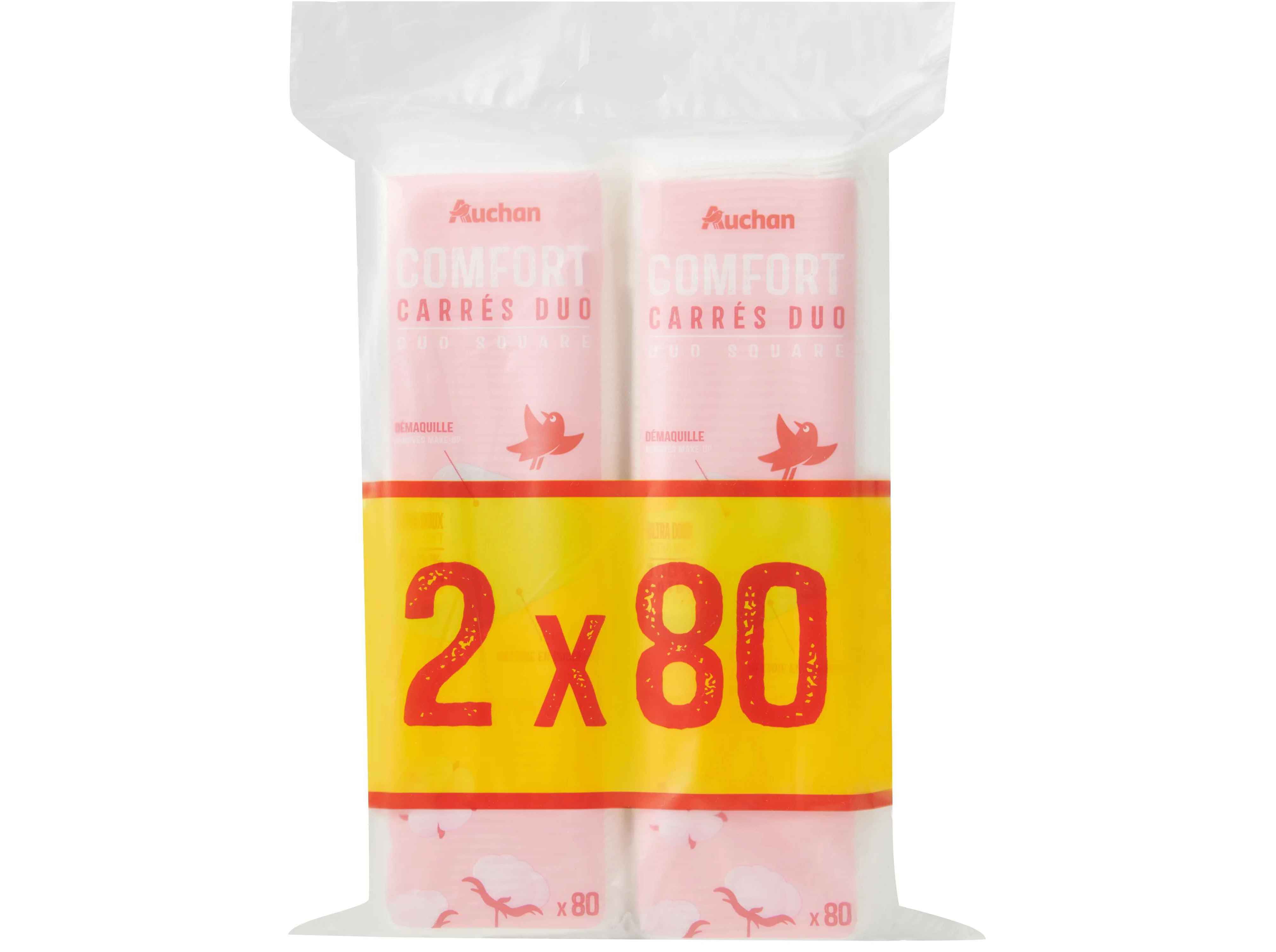 QUADRADOS 100%ALGOD&Atilde;O AUCHAN SENS&Iacute;VEL DESMAQUILHANTES 2X80UN