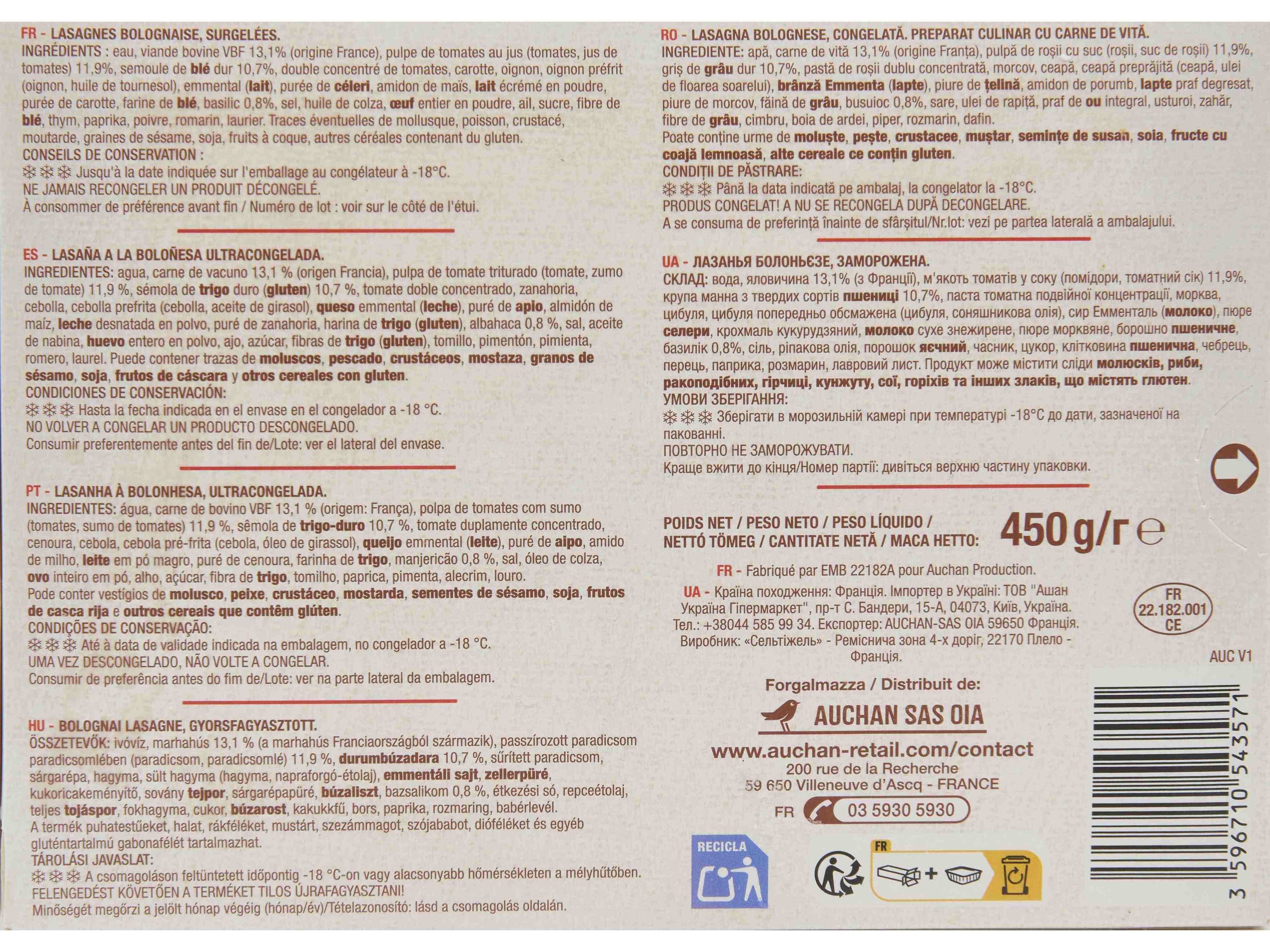 LASANHA &Agrave; BOLONHESA AUCHAN XXL 450G image number 3