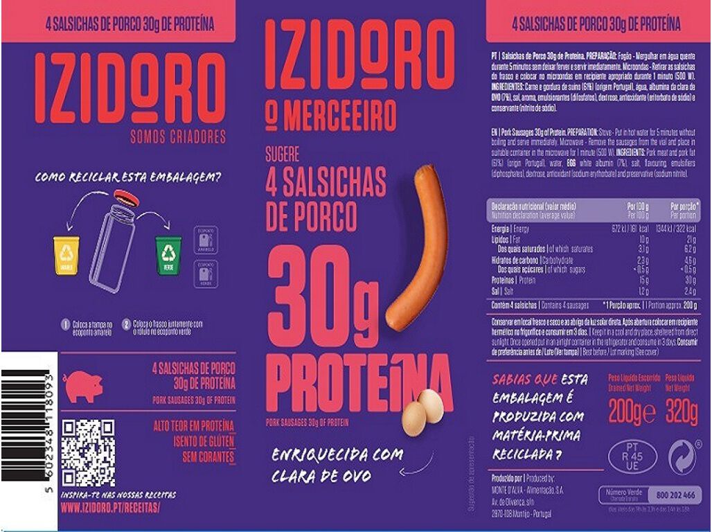 SALSICHAS PORCO IZIDORO BOCKWURST 4 UN 320(200)G image number 1
