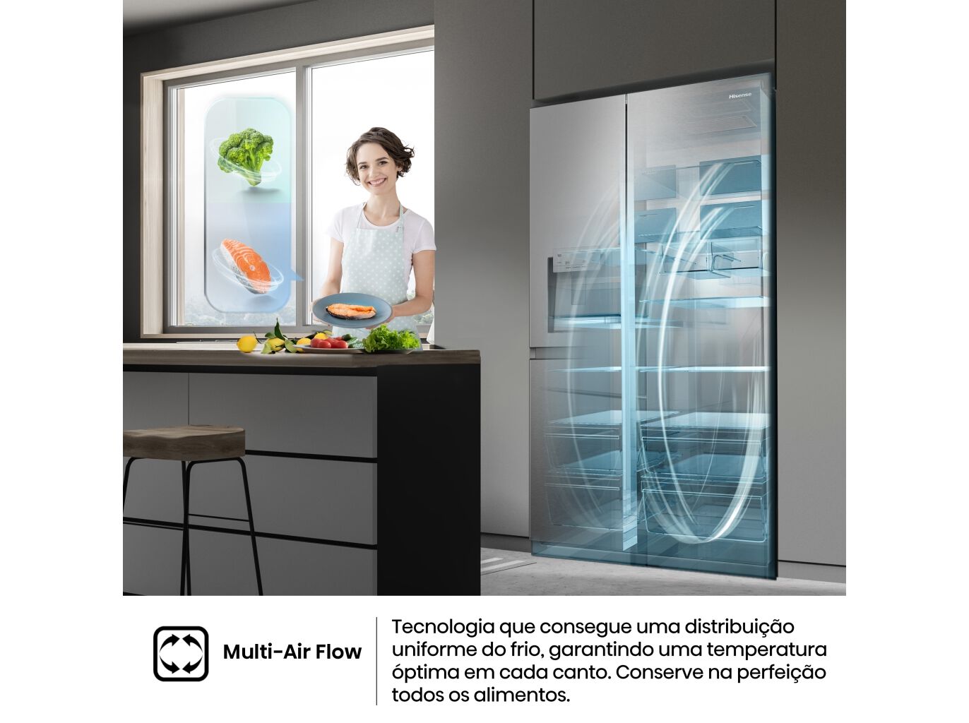 FRIGOR&Iacute;FICO AMERICANO HISENSE RS818N4TIE1 (NO FROST E 179CM 632L LOOK INOX) image number 8