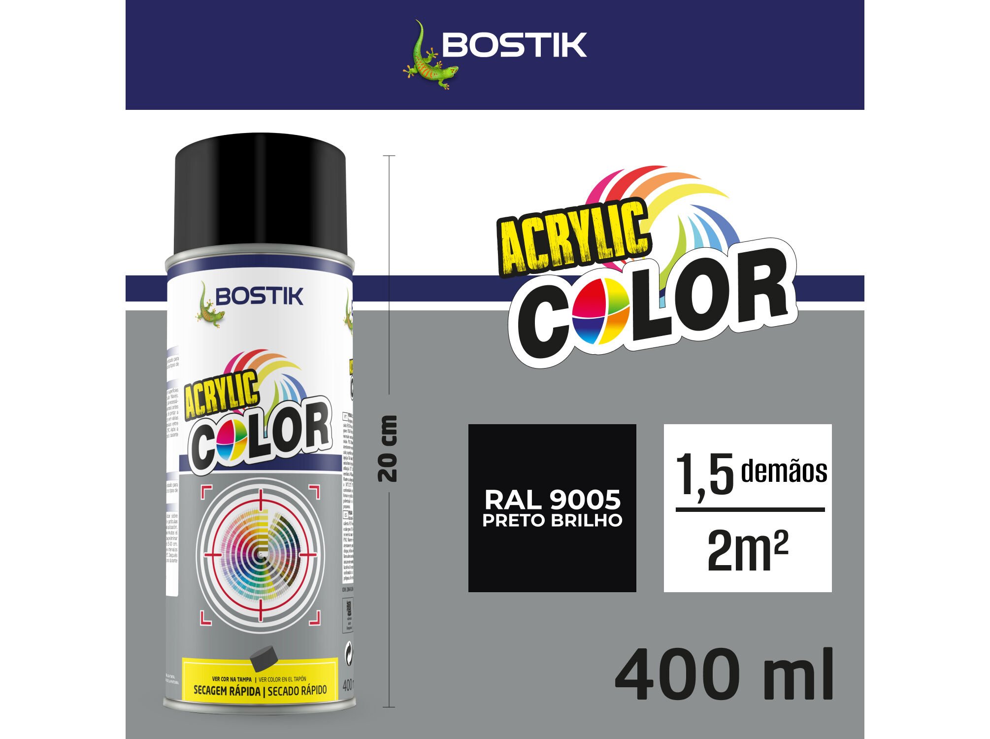 SPRAY ACRYLIC BOSTIK PRETO BRILHANTE 400ML image number 2