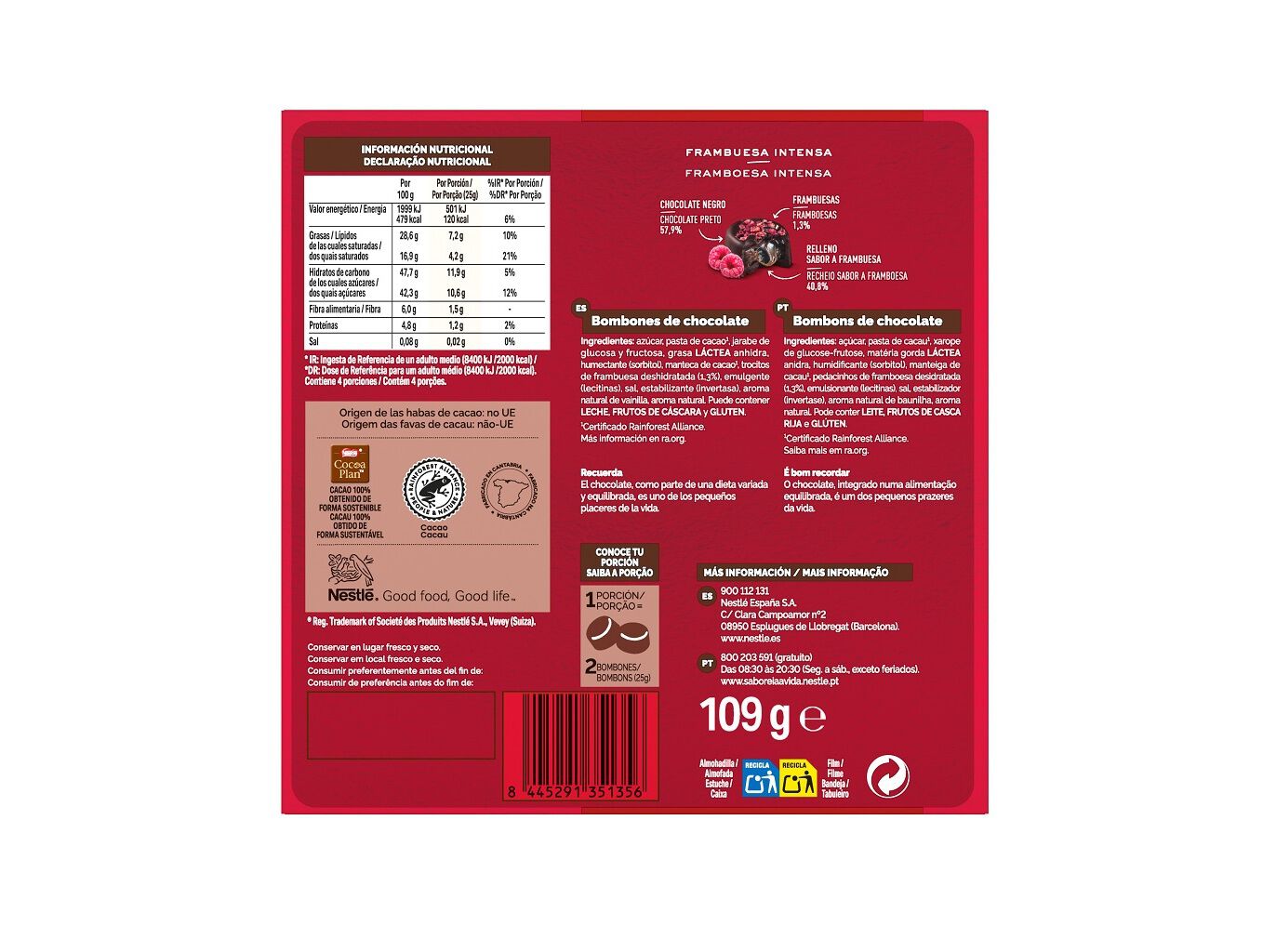 BOMBONS CAJA ROJA CREATIONS FRAMBOESA 109G image number 1