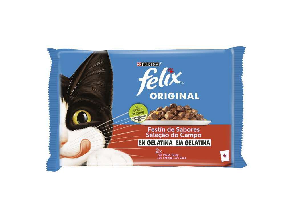COMIDA H&Uacute;MIDA PARA GATO FELIX SELE&Ccedil;&Atilde;O DE CARNE 4X85G image number 0