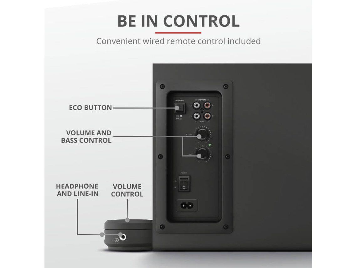 COLUNAS TRUST YURI SPEAKER SET 2.1 image number 3