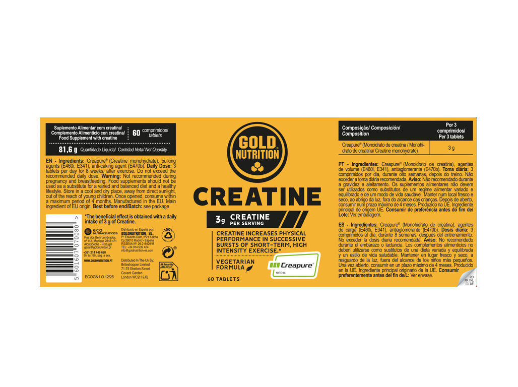 SUPLEMENTO GOLDNUTRITION CREATINE 1000MG 60 COMP image number 1