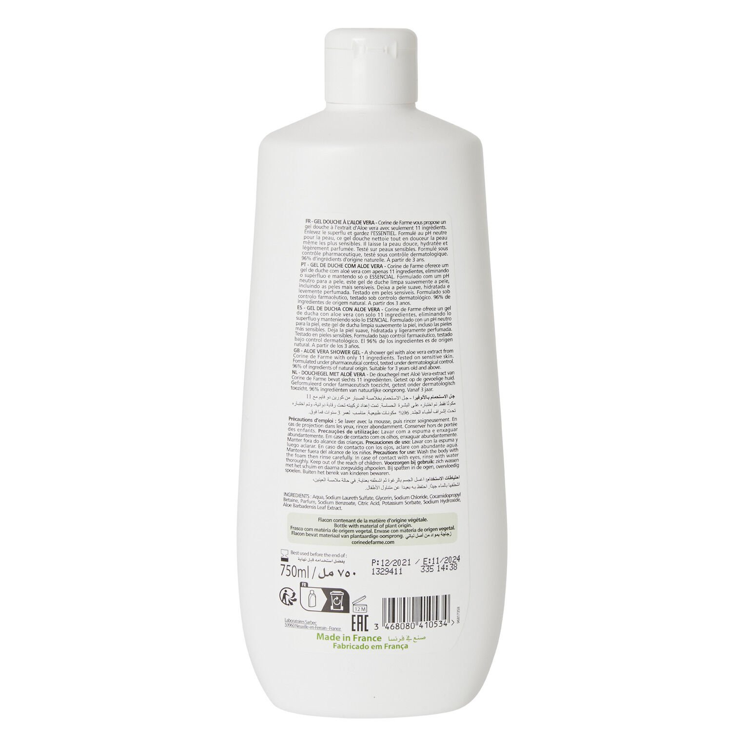 GEL BANHO CORINE DE FARME ALO&Eacute; VERA 750 ML image number 1