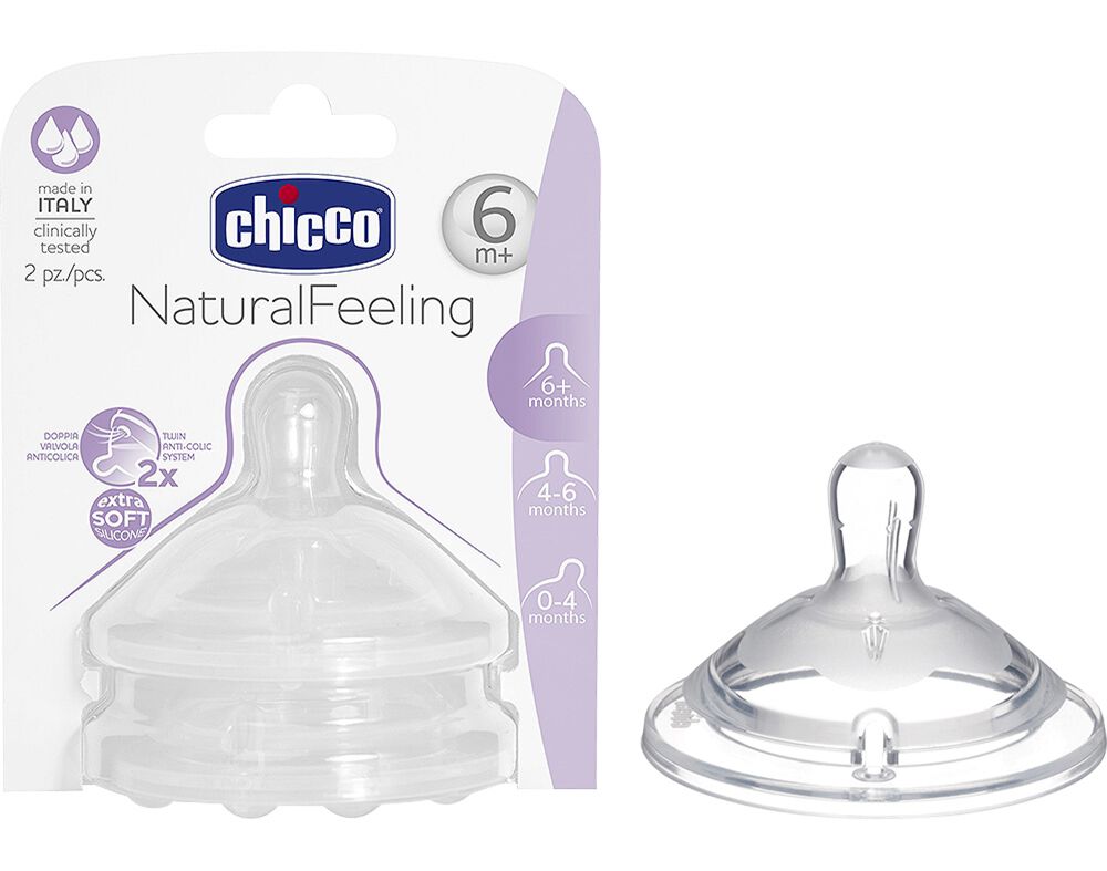 TETINA CHICCO NATURAL FEELING SILICONE FLUXO R&Aacute;PIDO 6M+ 2UN