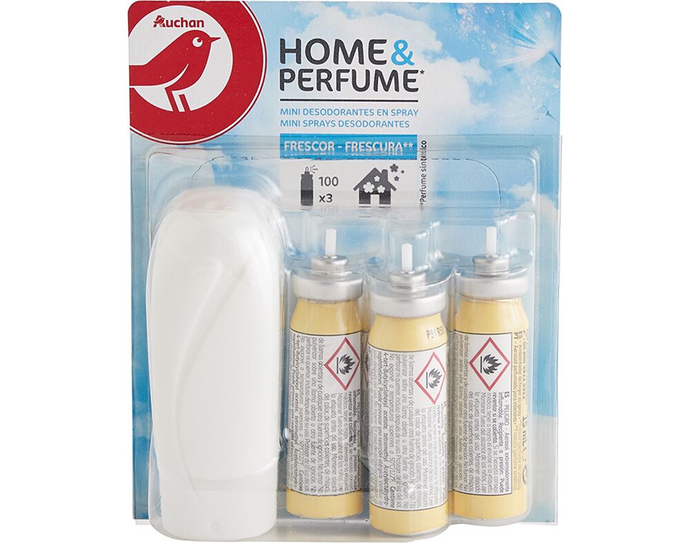 AMBIENTADOR AUCHAN MINI SPRAY FRESCURA COM RECARGAS 3X15ML image number 0