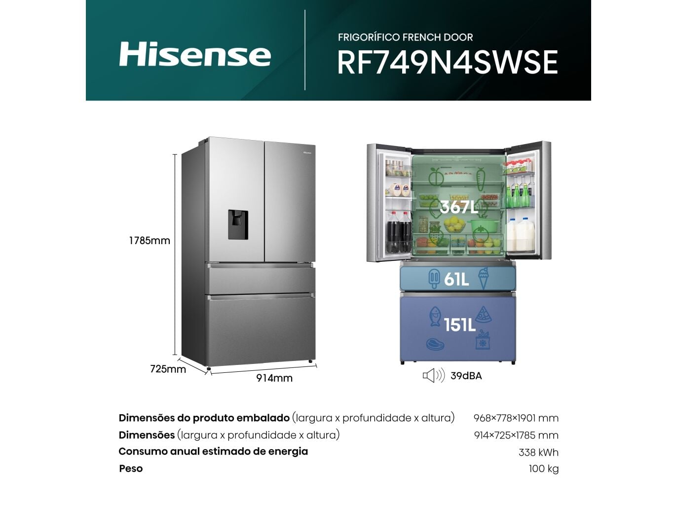 FRIGOR&Iacute;FICO AMERICANO HISENSE RF749N4SWSE (NO FROST E 178.5CM 579L INOX) image number 1