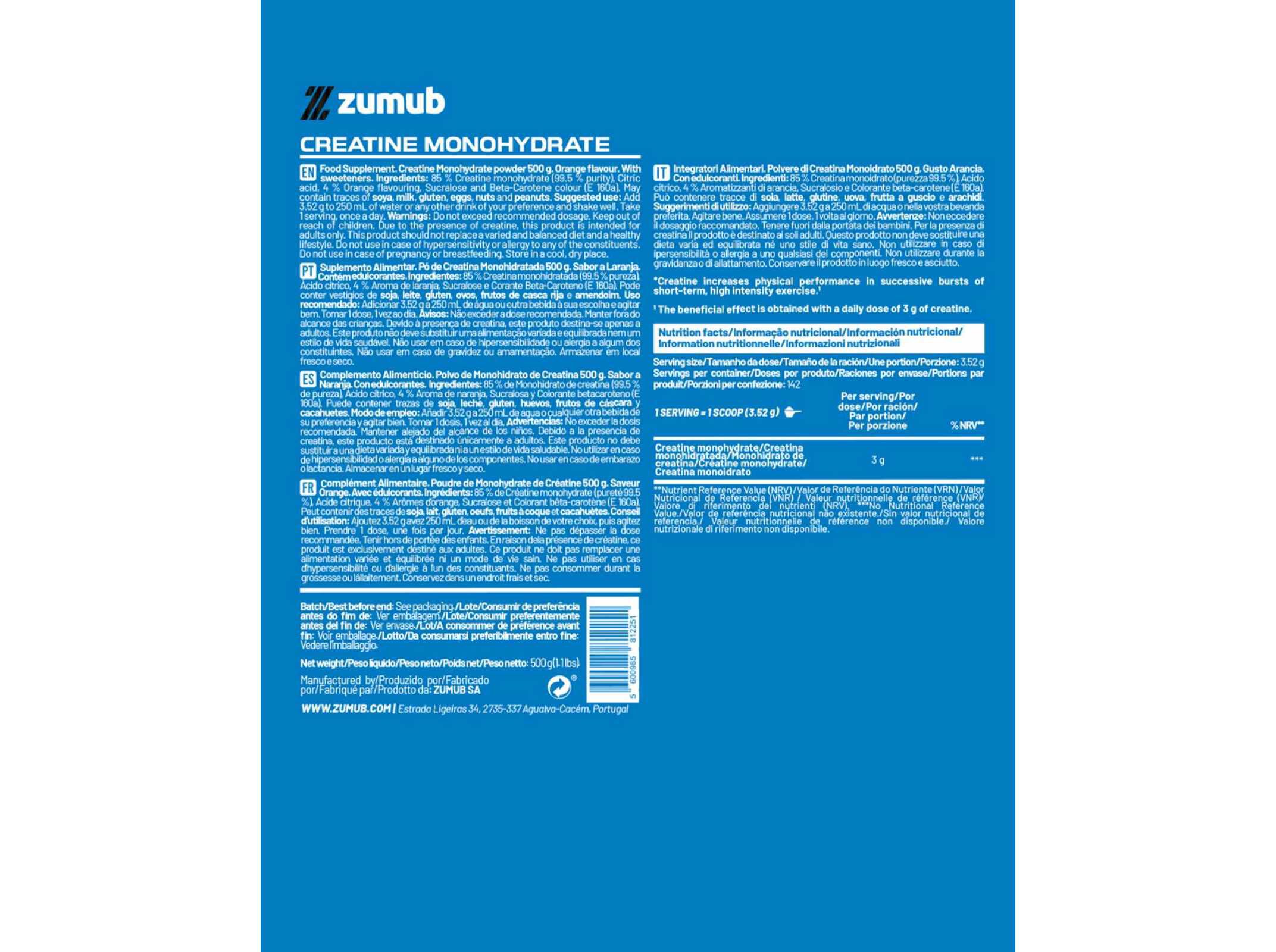 CREATINA ZUMUB LARANJA 500G image number 1
