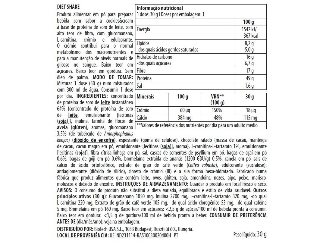 BATIDO DIETA BIOTECH USA COOKIES&CREAM 30G image number 1