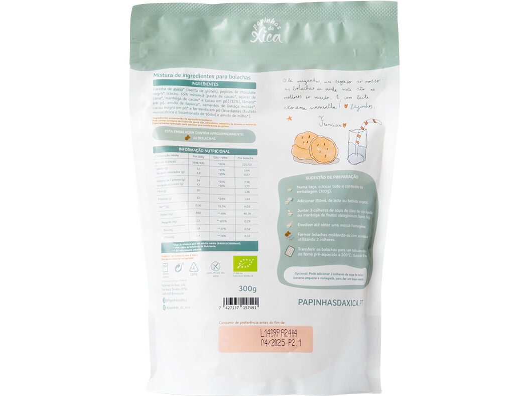 PREPARADO BOLACHAS PAPINHAS DA XICA COM PEPITAS CHOCOLATE 300G image number 1