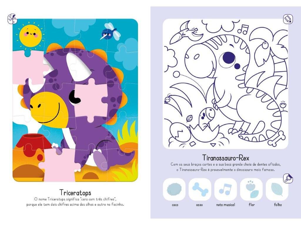 LIVRO PUZZLES AUTOCOLANTES E DIVERS&Atilde;O COM CORES - DINOSSAUROS image number 1