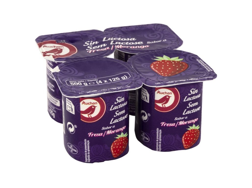 LEITE AUCHAN FERMENTADO SEM LACTOSE MORANGO 4X125G
