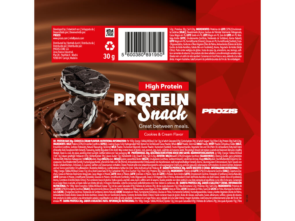 BARRA PROZIS PROTEIN SNACK COOKIES & CREAM 30G image number 1