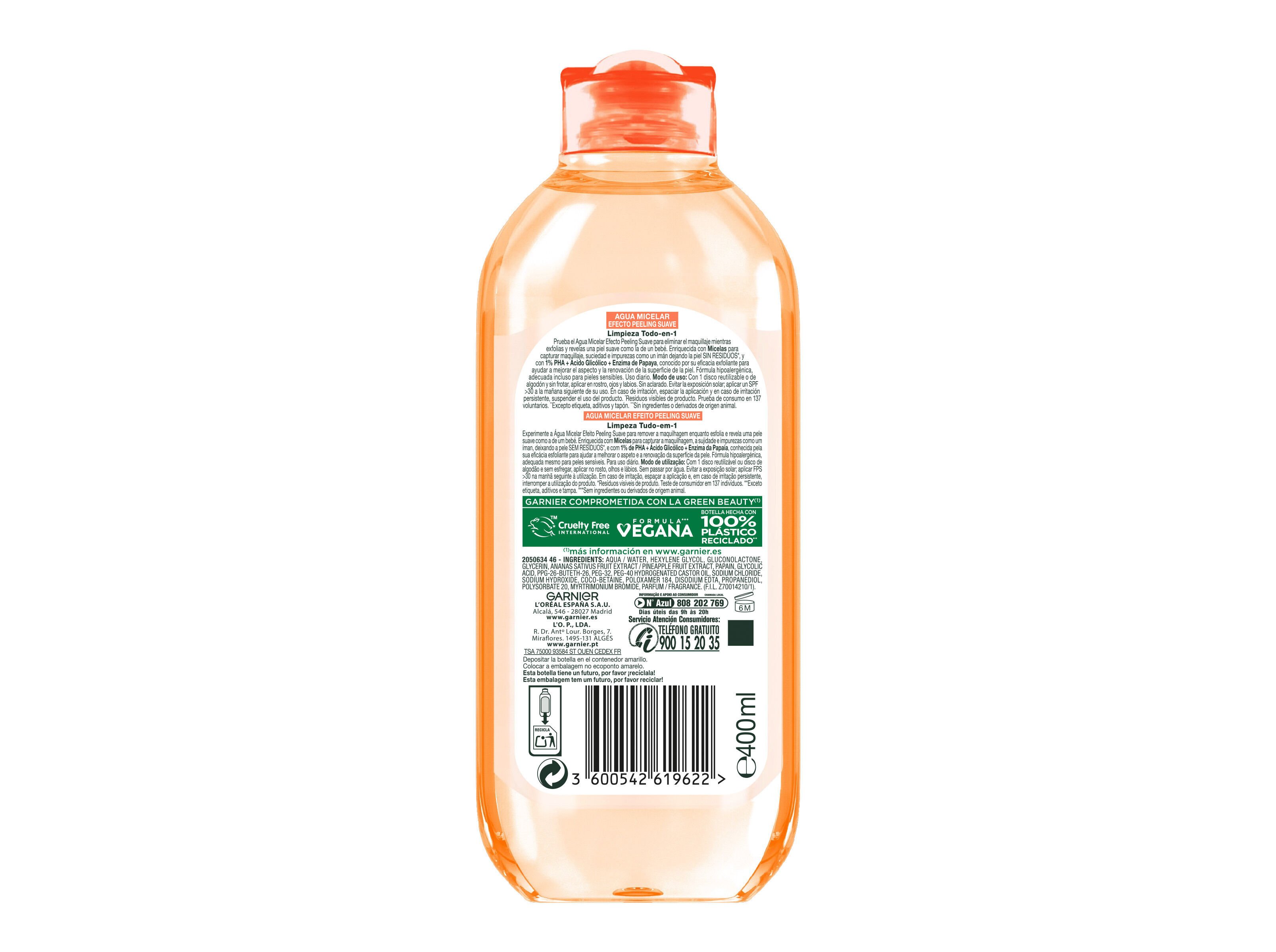 AGUA MICELAR GARNIER PEELING SUAVE 400ML image number 1