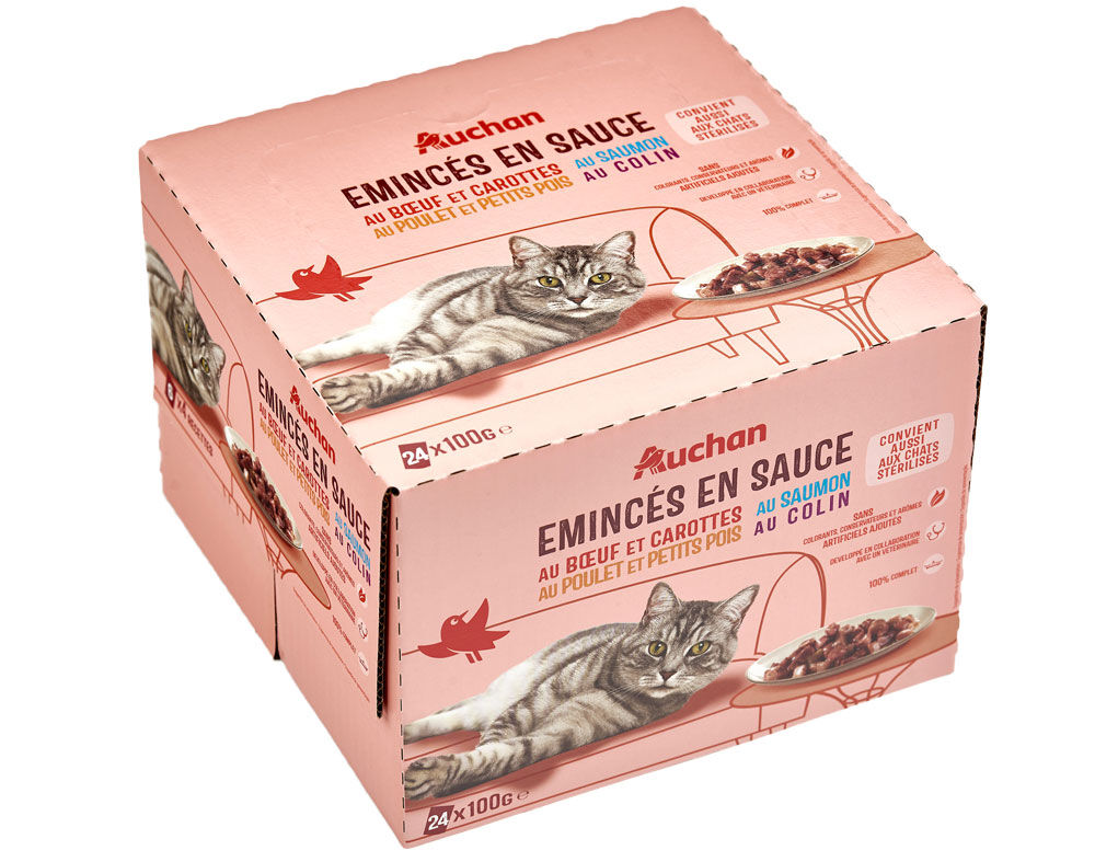 COMIDA H&Uacute;MIDA PARA GATO AUCHAN SAQUETAS PEDA&Ccedil;OS EM MOLHO MIX 24X100G image number 0