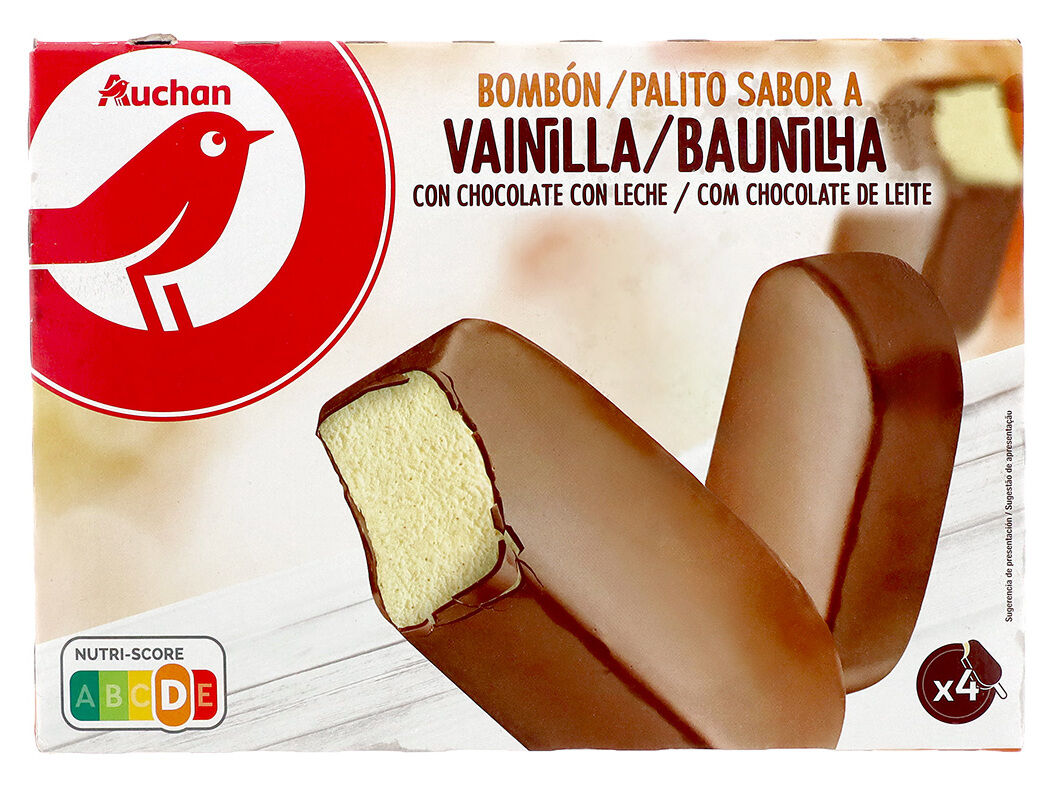 GELADO PALITO AUCHAN BAUNILHA E CHOCOLATE LEITE 4X120ML image number 0
