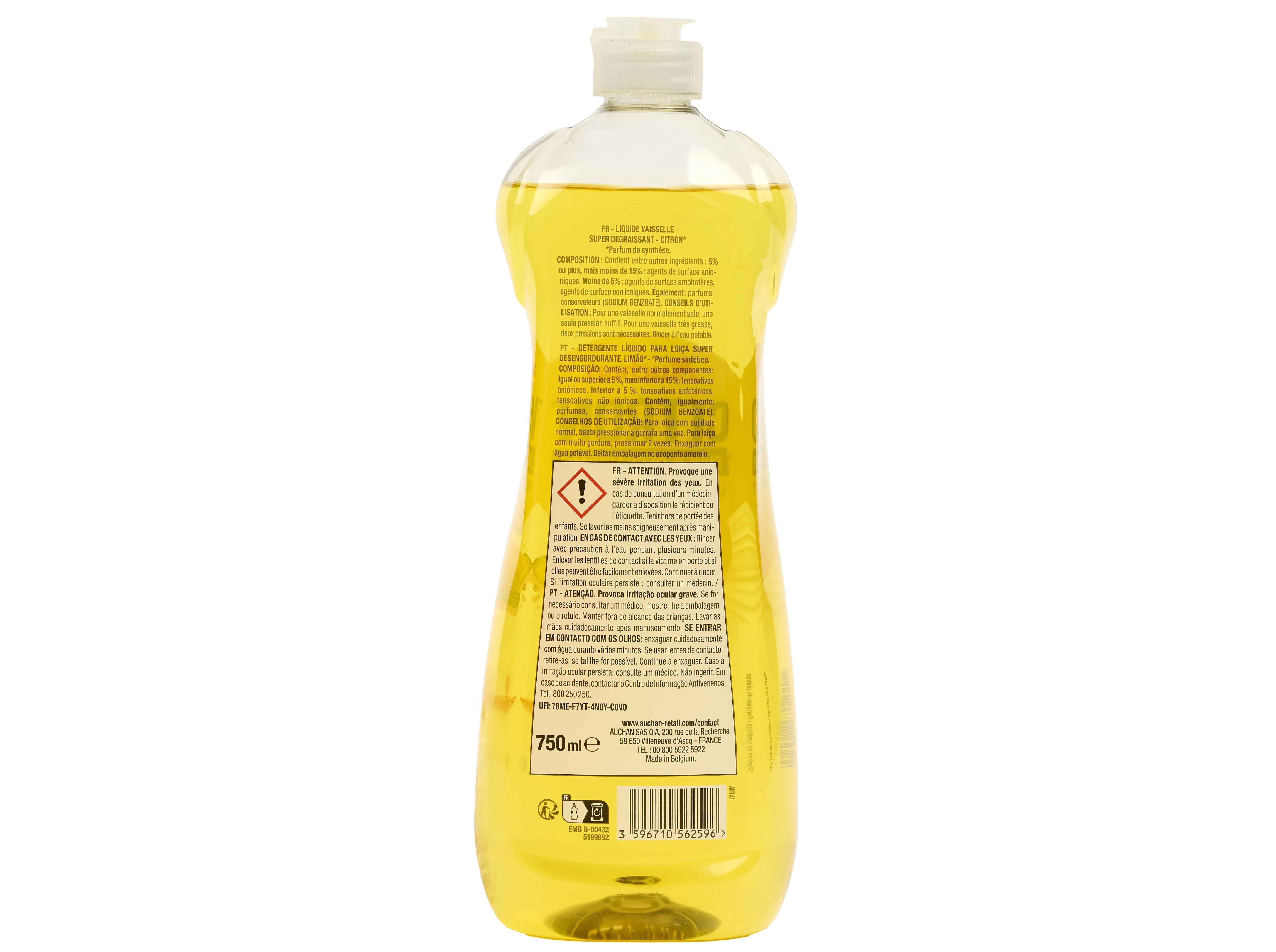 DETERGENTE LOI&Ccedil;A MANUAL AUCHAN LIM&Atilde;O 750ML image number 1