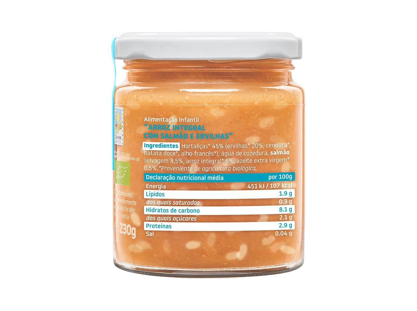 REFEI&Ccedil;&Otilde;ES SMILEAT PEDACINHOS BIO ARROZ INTEGRAL COM SALM&Atilde;O E ERVILHAS 230G image number 1