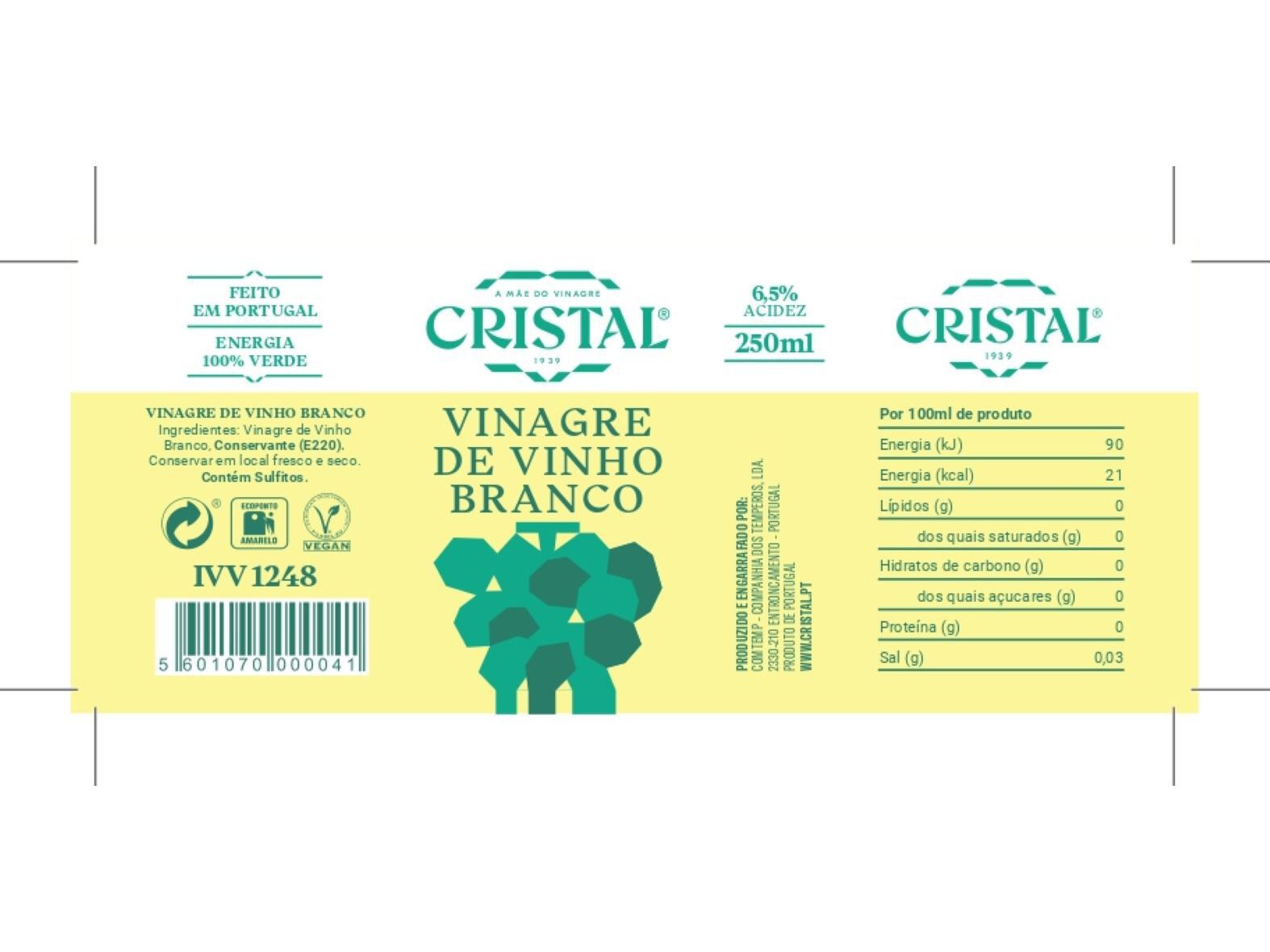 VINAGRE VINHO BRANCO CRISTAL BRANCO 250ML image number 1