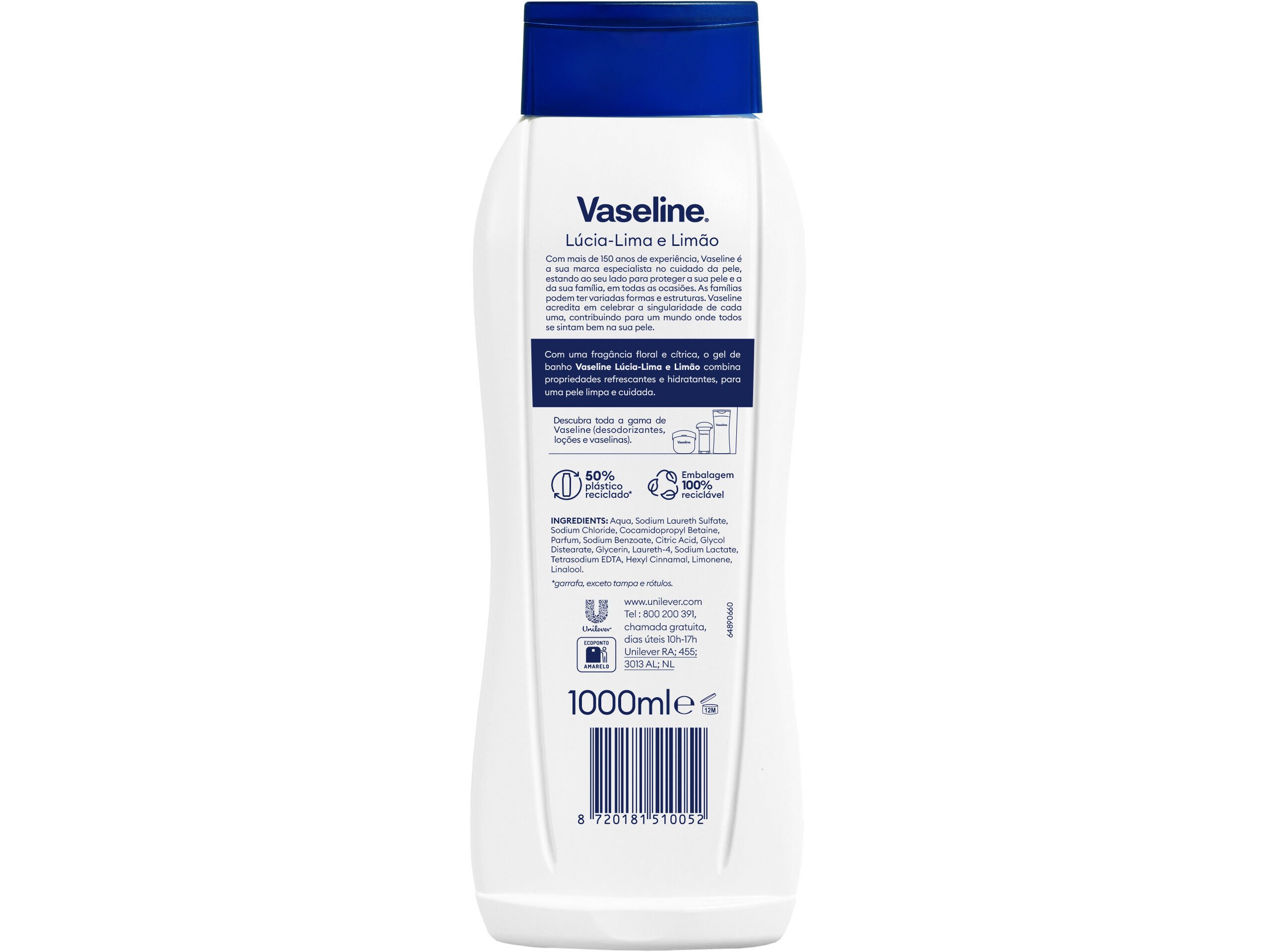 GEL BANHO VASELINE L&Uacute;CIA LIM&Atilde;O 1000ML image number 1