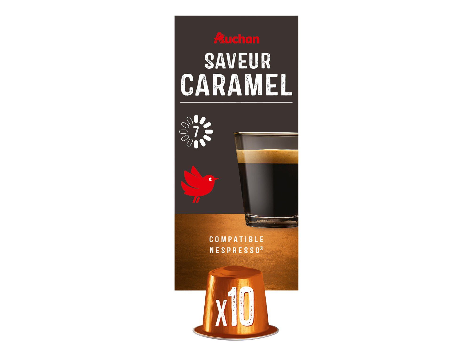 C&Aacute;PSULAS DE CAF&Eacute; AUCHAN EM ALUMINIO COMPAT&Iacute;VEIS COM M&Aacute;QUINAS NESPRESSO CARAMELO 10UN image number 0