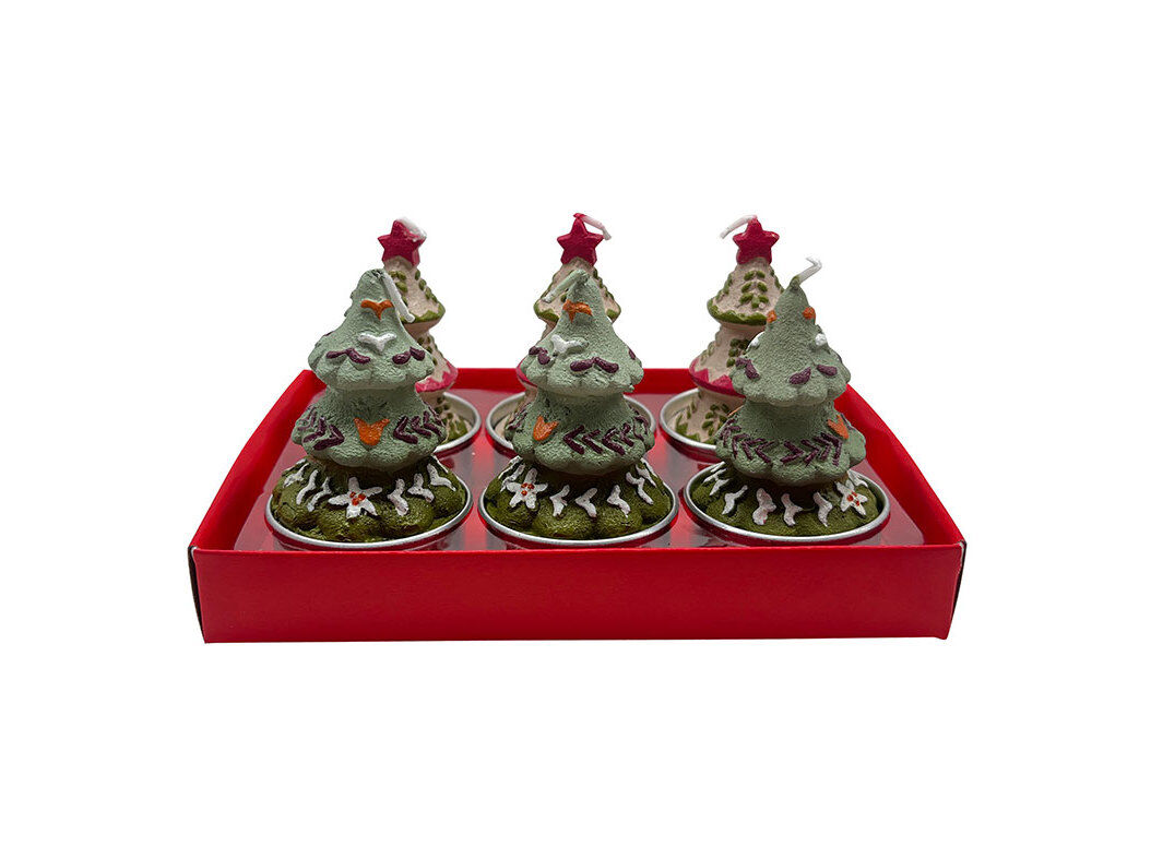 CONJUNTO DE 6 TEALIGHTS ACTUEL &Aacute;RVORE BRANCO / VERDE image number 0