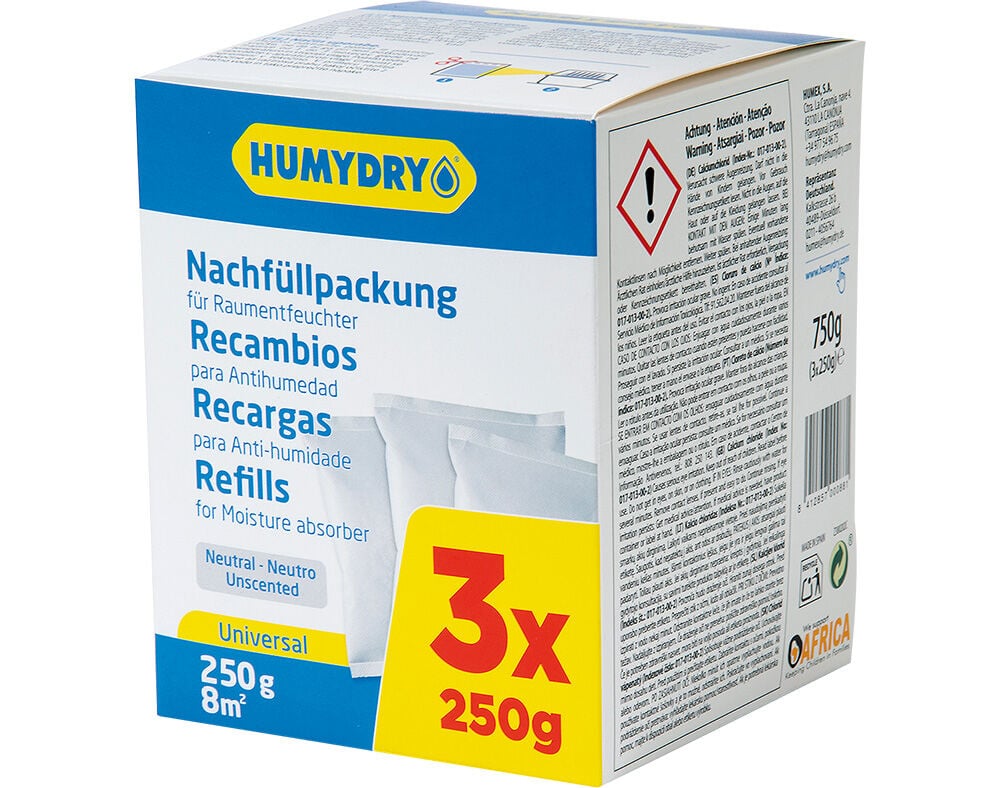 RECARGA PARA DESUMIDIFICADOR HUMYDRY BASIC INODORO 250G PACK 3 UNIDADES