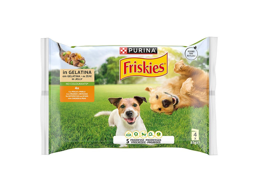 COMIDA H&Uacute;MIDA C&Atilde;O ADULTO FRISKIES GELATINA FRANGO 4X85G image number 1