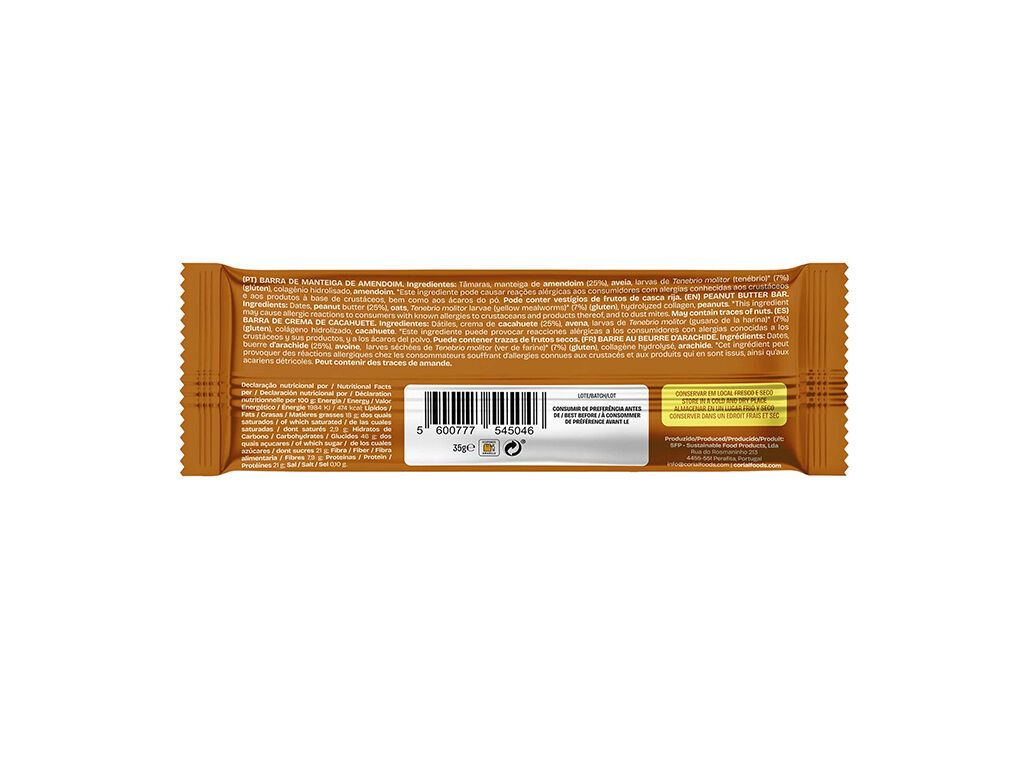 BARRA TENEBRIO PORTUGAL BUGS PROTEICA M. AMENDOIM MEL 35G image number 1