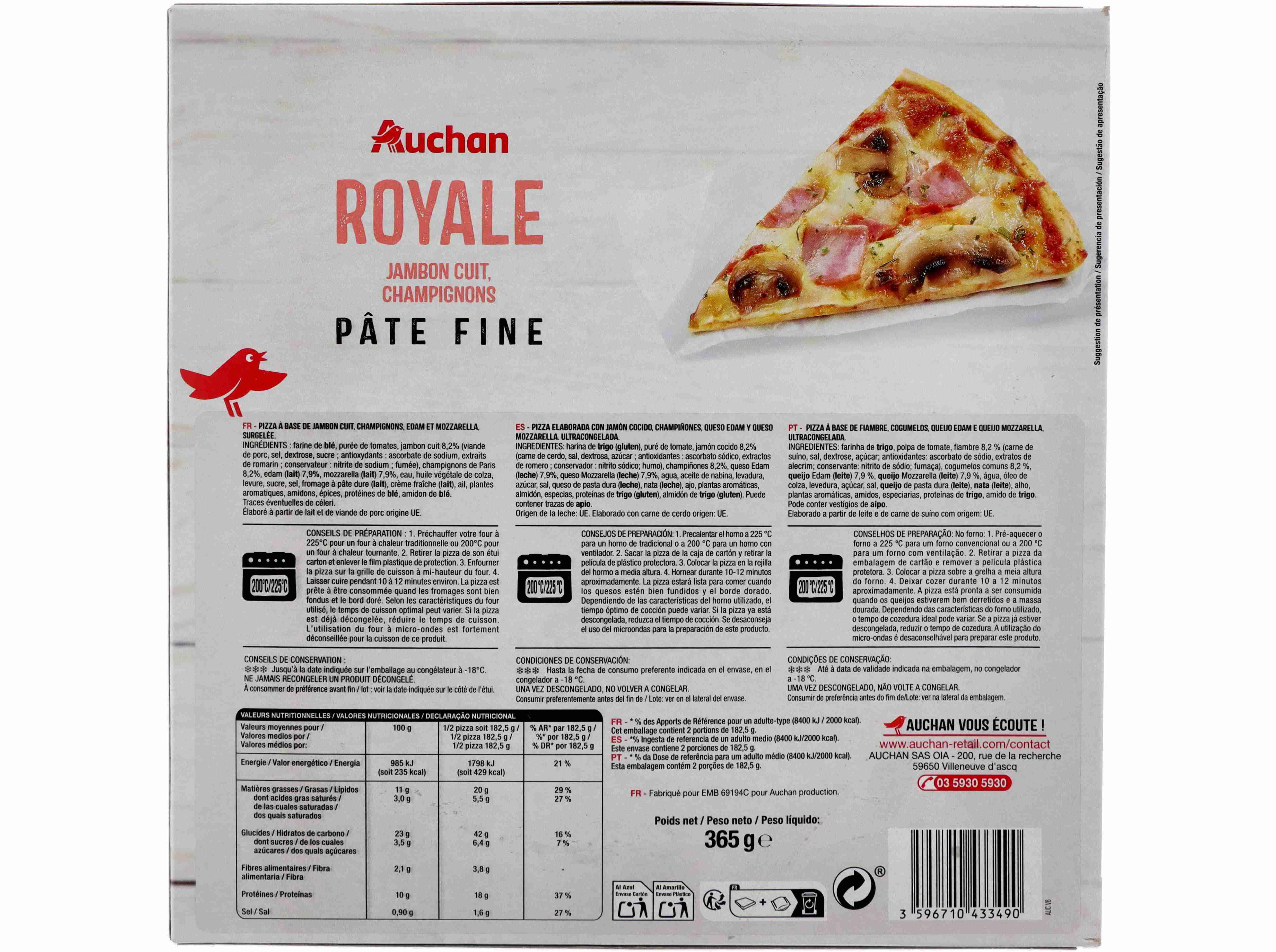 PIZZA AUCHAN MASSA FINA ROYALE 365G image number 1