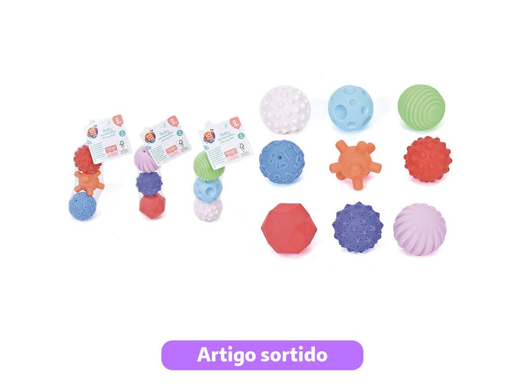 BOLA SENSORIAL ONE TWO FUN 3 UNIDADES MODELOS SORTIDOS