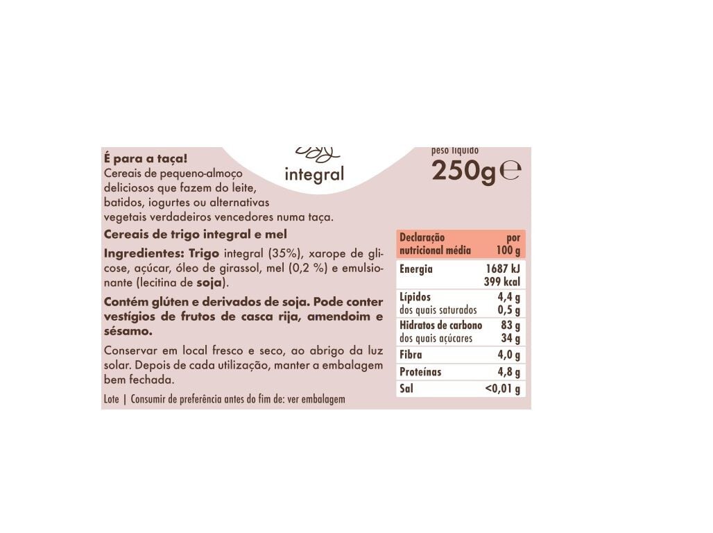 CEREAIS SALUTEM TRIGO INTEGRAL COM MEL 250G image number 1