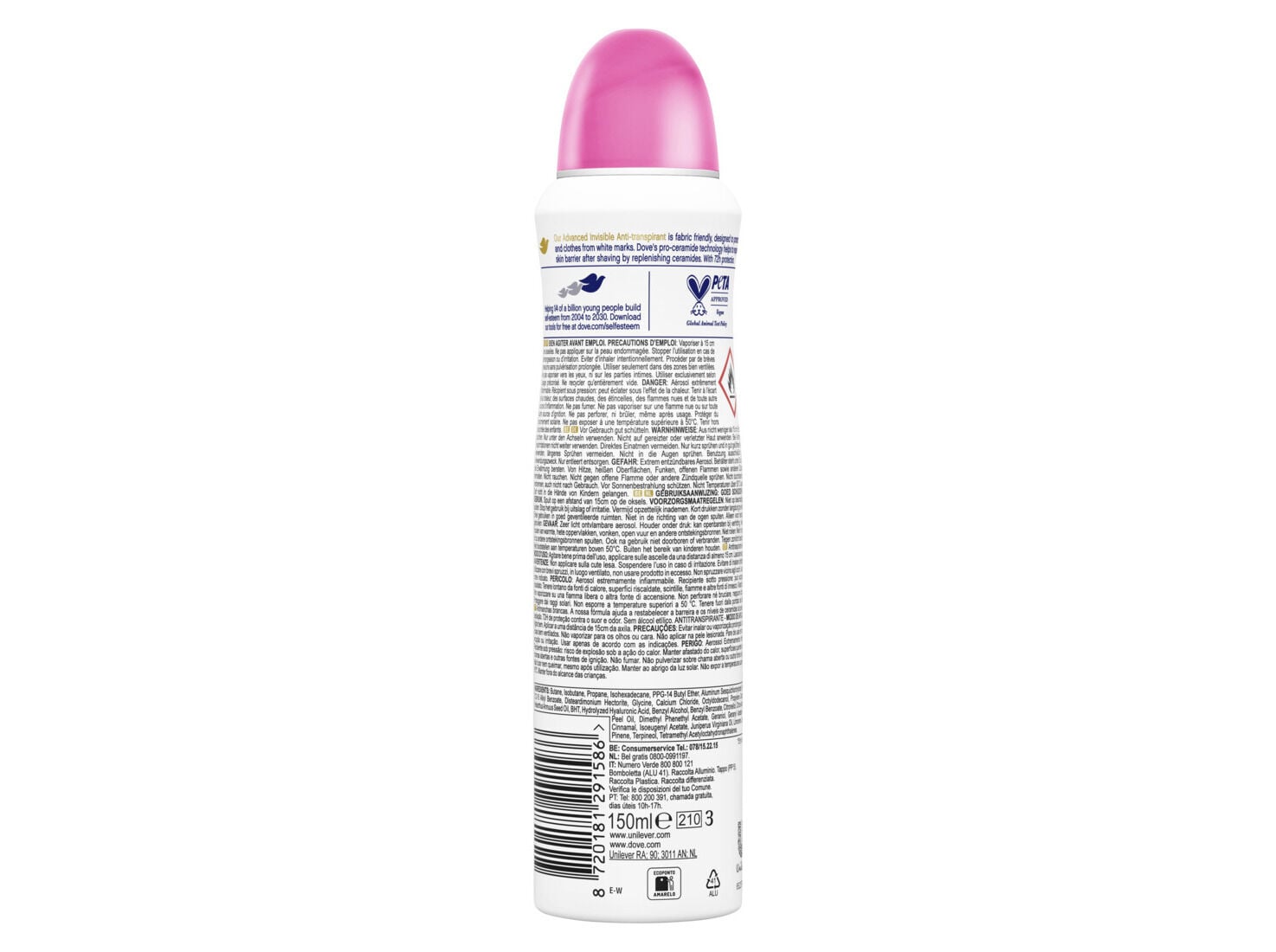 DESODORIZANTE SPRAY DOVE INVISIBLE CARE 72H 150ML image number 1