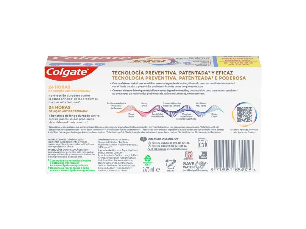 PASTA DE DENTES PROTE&Ccedil;&Atilde;O TOTAL BRANQUEADORA COLGATE 2X75ML image number 2