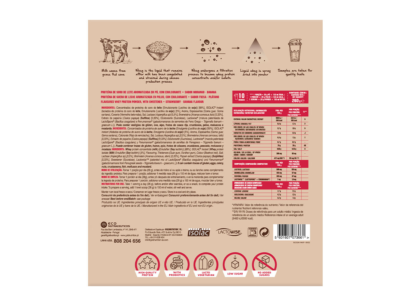 PROTE&Iacute;NA GOLDNUTRITION TOTAL WHEY MORANGO BANANA 260G image number 1