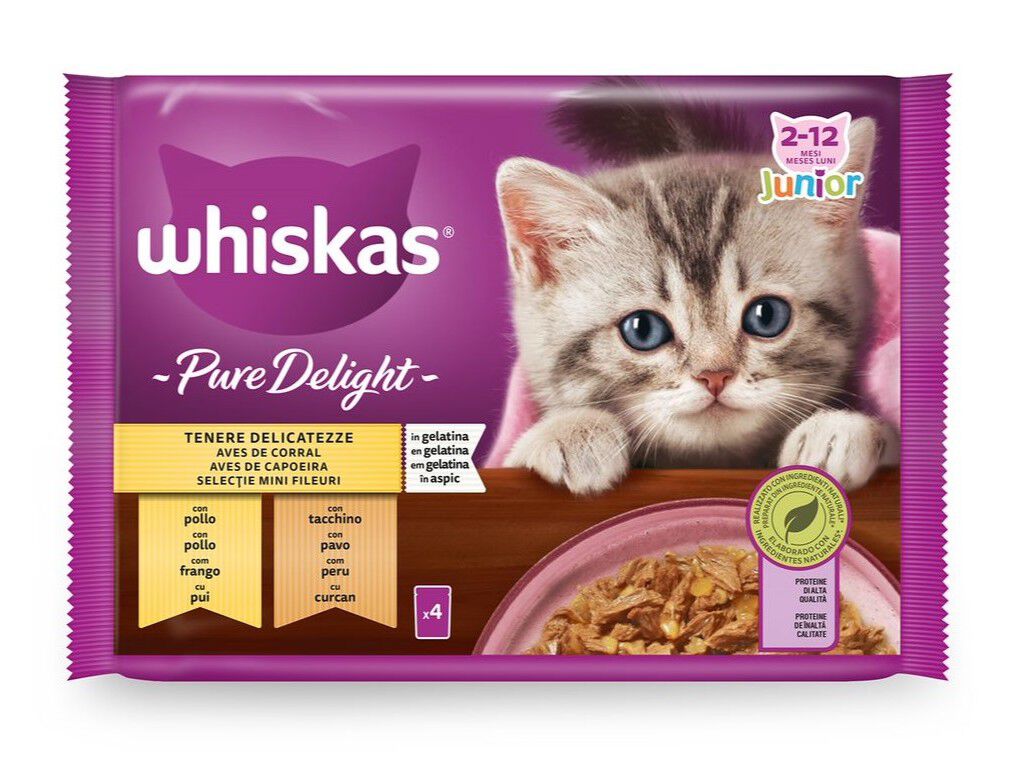 COMIDA H&Uacute;MIDA GATO WHISKAS PURE DELIGHT J&Uacute;NIOR 4X85G