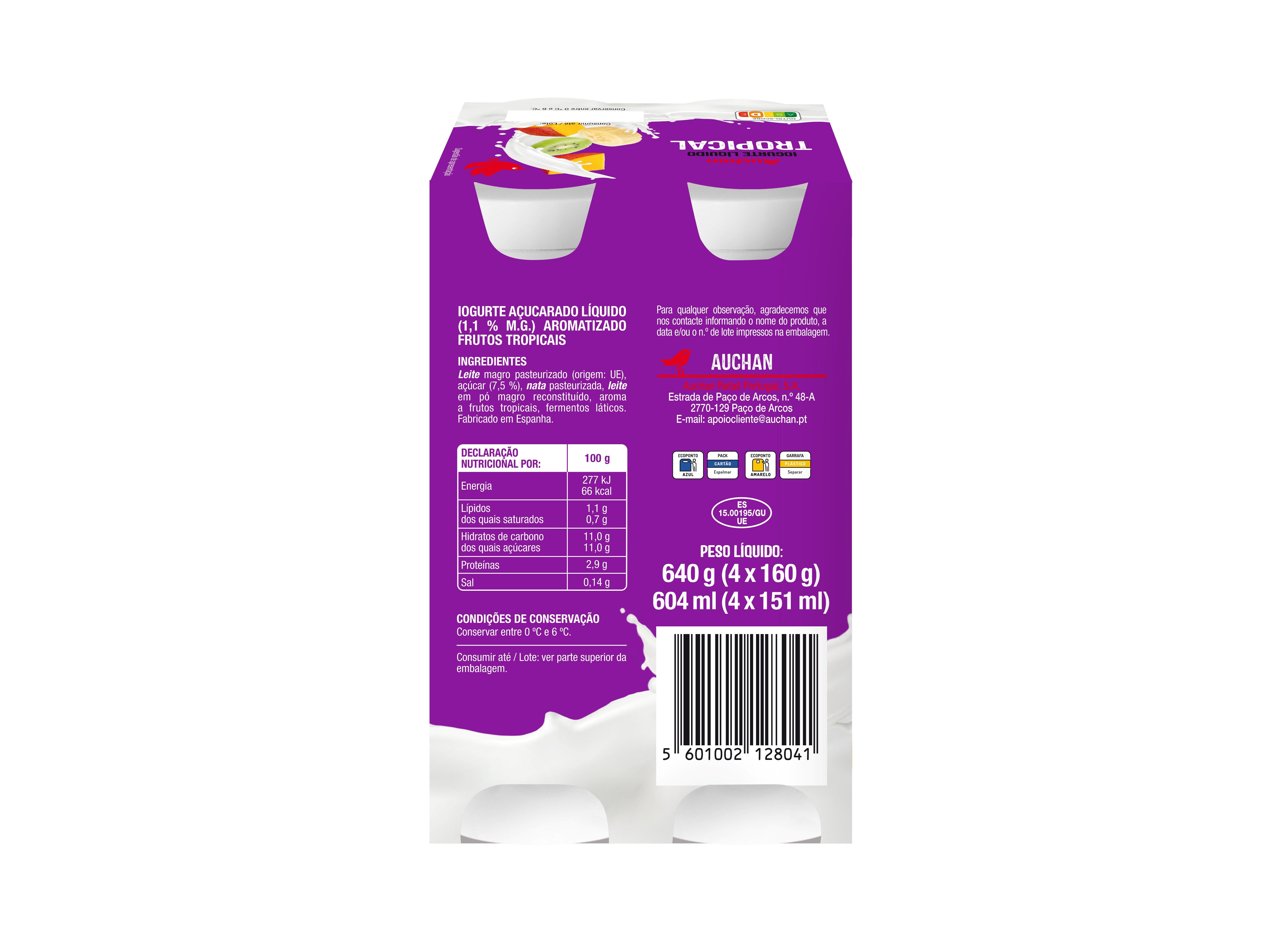 IOGURTE LIQUIDO AUCHAN TROPICAL 4X160G image number 1