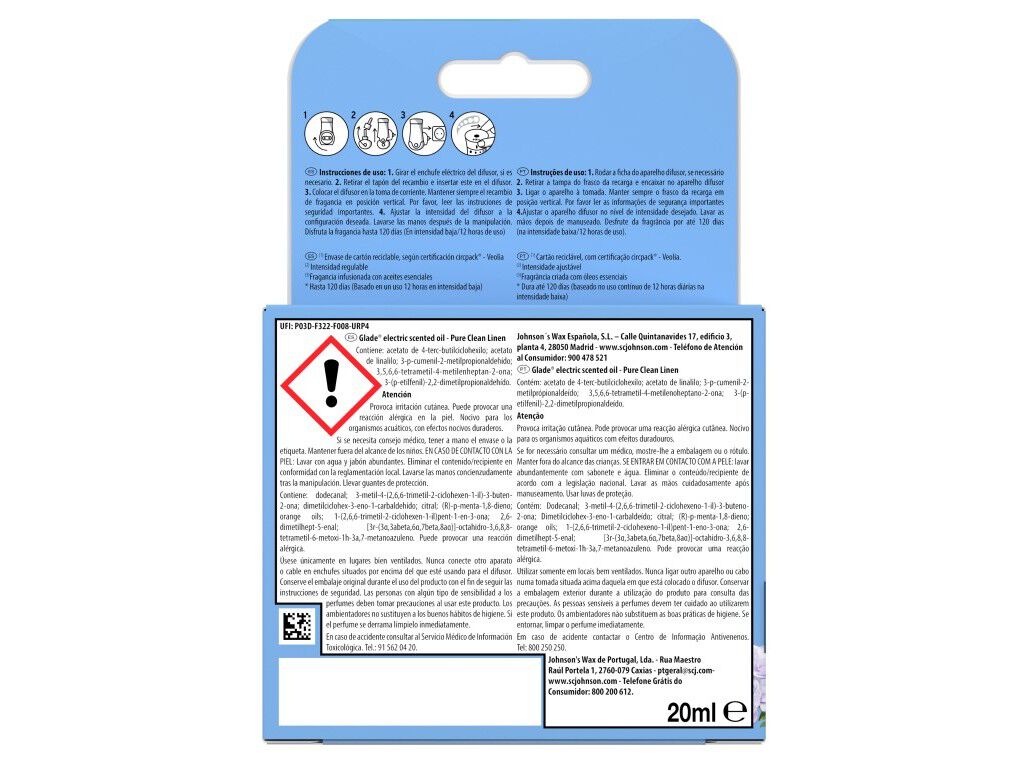 AMBIENTADOR GLADE EL&Eacute;CTRICO APARELHO CLEAN LINEN 20ML image number 1