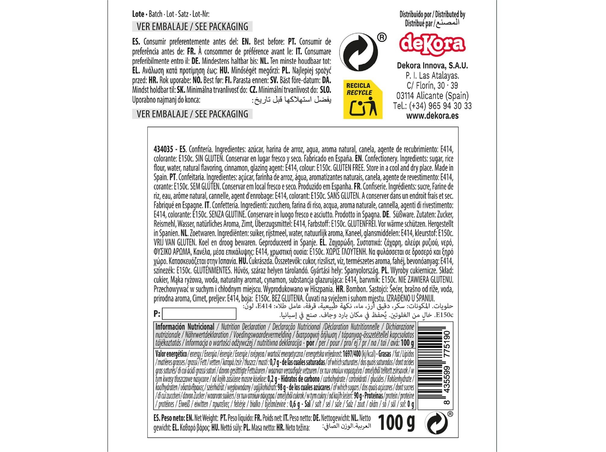 DEKOCRUNCHIES DEKORA CANELA 100G image number 1