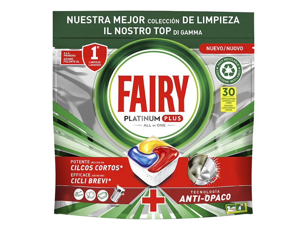 DETERGENTE LOI&Ccedil;A M&Aacute;QUINA FAIRY PLATINUM PLUS LIMAO 30 PASTILHAS