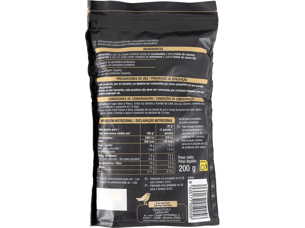 PISTACHIOS AUCHAN GOURMET TORRADO COM SAL 200 G image number 1