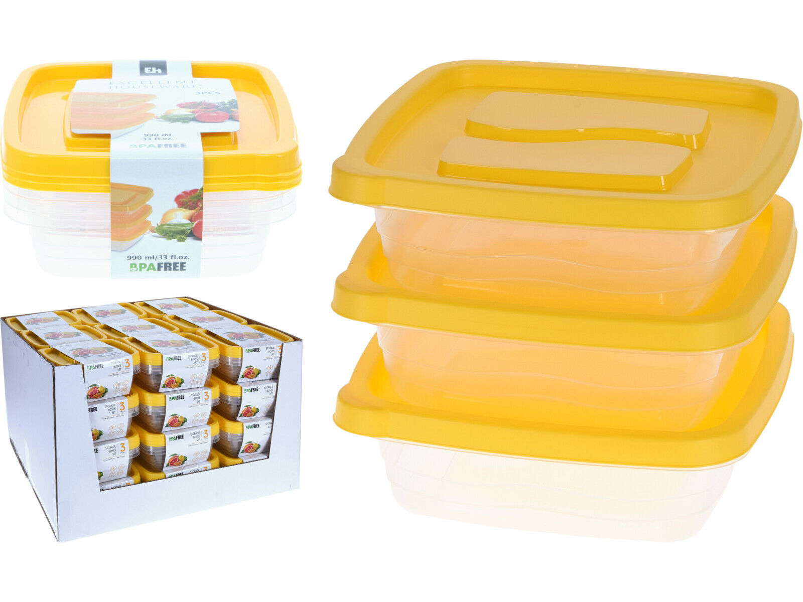 CONJUNTO DE 3 CAIXAS DE ARRUMA&Ccedil;&Atilde;O EH AMARELO 990ML image number 1