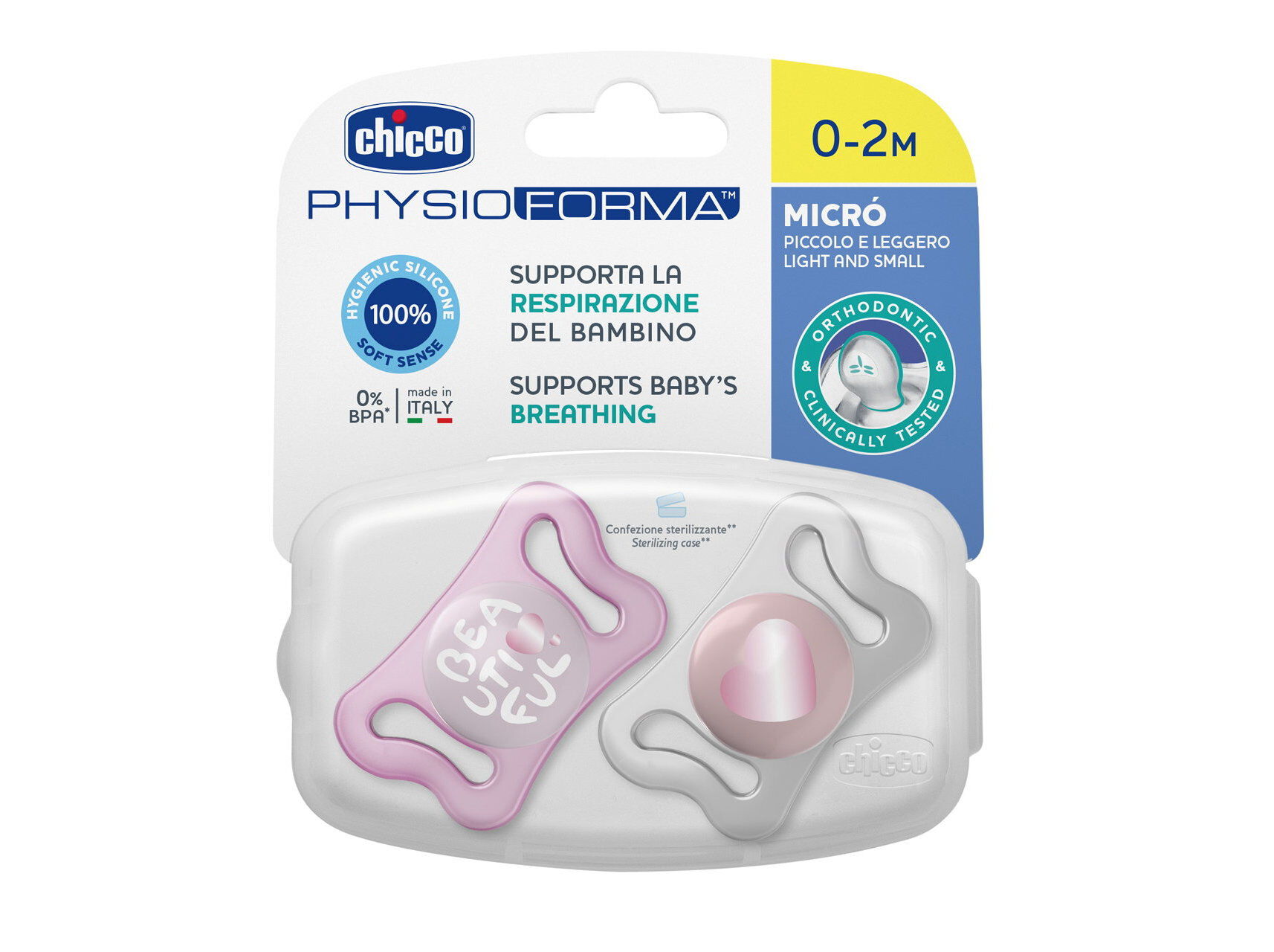CHUPETA PHYSIO MICRO CHICCO SILICONE ROSA 0-2M 2UN