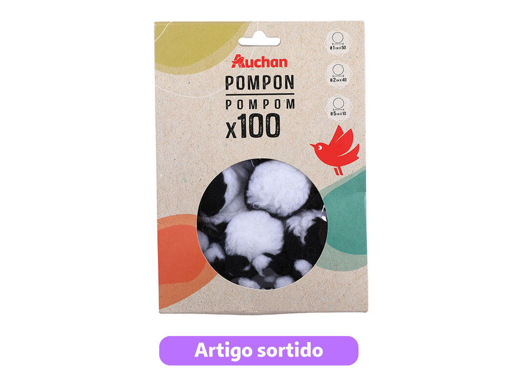 POMPONS AUCHAN ANIMAIS 100 UNIDADES MODELOS SORTIDOS