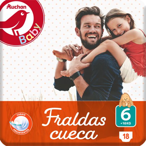 FRALDAS CUECA AUCHAN BABY T6 +16KG 18UN